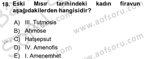 Eski Mezopotamya ve Mısır Tarihi Dersi 2016 - 2017 Yılı (Final) Dönem Sonu Sınav Soruları 18. Soru