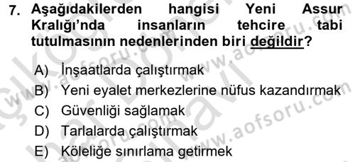 Eski Mezopotamya ve Mısır Tarihi Dersi 2016 - 2017 Yılı (Final) Dönem Sonu Sınav Soruları 7. Soru