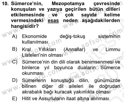 Eski Mezopotamya ve Mısır Tarihi Dersi 2017 - 2018 Yılı (Vize) Ara Sınav Soruları 10. Soru