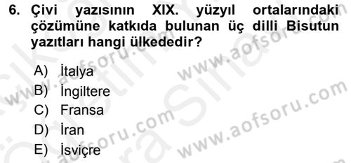 Eski Mezopotamya ve Mısır Tarihi Dersi 2017 - 2018 Yılı (Vize) Ara Sınav Soruları 6. Soru