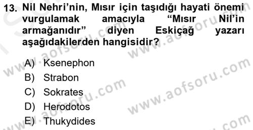 Eski Mezopotamya ve Mısır Tarihi Dersi 2017 - 2018 Yılı (Final) Dönem Sonu Sınav Soruları 13. Soru