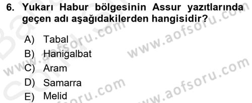 Eski Mezopotamya ve Mısır Tarihi Dersi 2017 - 2018 Yılı (Final) Dönem Sonu Sınav Soruları 6. Soru