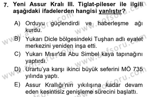 Eski Mezopotamya ve Mısır Tarihi Dersi 2017 - 2018 Yılı (Final) Dönem Sonu Sınav Soruları 7. Soru