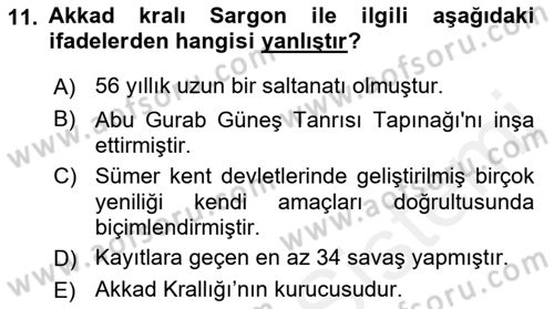 Eski Mezopotamya ve Mısır Tarihi Dersi 2018 - 2019 Yılı (Vize) Ara Sınav Soruları 11. Soru
