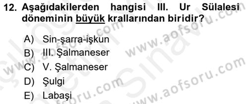 Eski Mezopotamya ve Mısır Tarihi Dersi 2018 - 2019 Yılı (Vize) Ara Sınav Soruları 12. Soru