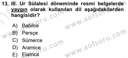 Eski Mezopotamya ve Mısır Tarihi Dersi 2018 - 2019 Yılı (Vize) Ara Sınav Soruları 13. Soru