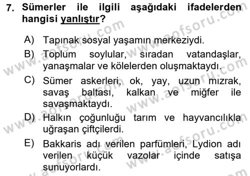 Eski Mezopotamya ve Mısır Tarihi Dersi 2018 - 2019 Yılı (Vize) Ara Sınav Soruları 7. Soru