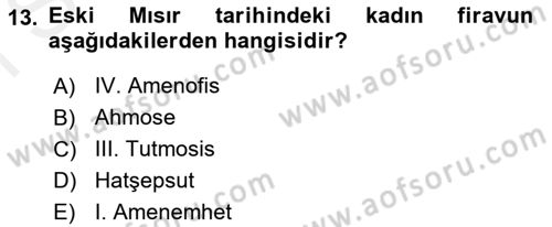 Eski Mezopotamya ve Mısır Tarihi Dersi 2018 - 2019 Yılı (Final) Dönem Sonu Sınav Soruları 13. Soru