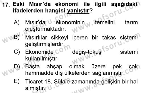 Eski Mezopotamya ve Mısır Tarihi Dersi 2018 - 2019 Yılı (Final) Dönem Sonu Sınav Soruları 17. Soru