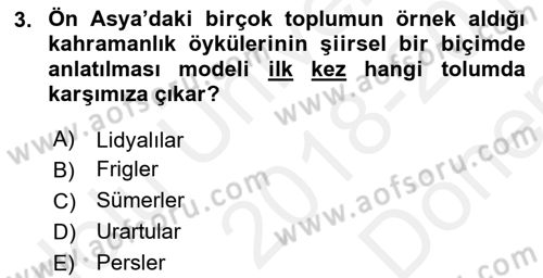 Eski Mezopotamya ve Mısır Tarihi Dersi 2018 - 2019 Yılı (Final) Dönem Sonu Sınav Soruları 3. Soru