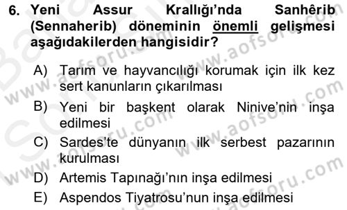 Eski Mezopotamya ve Mısır Tarihi Dersi 2018 - 2019 Yılı (Final) Dönem Sonu Sınav Soruları 6. Soru