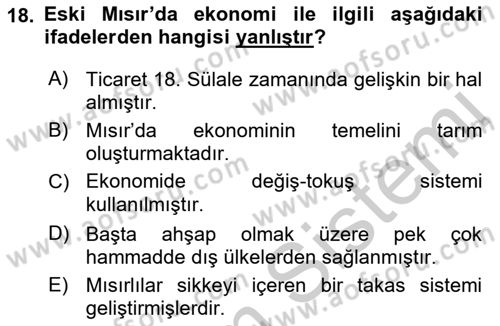 Eski Mezopotamya ve Mısır Tarihi Dersi 2018 - 2019 Yılı Yaz Okulu Sınav Soruları 18. Soru
