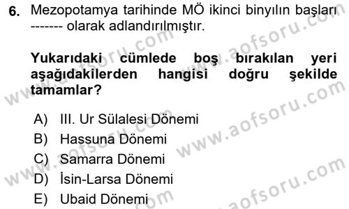 Eski Mezopotamya ve Mısır Tarihi Dersi 2018 - 2019 Yılı Yaz Okulu Sınav Soruları 6. Soru