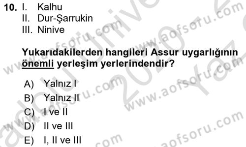 Eski Mezopotamya ve Mısır Tarihi Dersi 2020 - 2021 Yılı Yaz Okulu Sınav Soruları 10. Soru