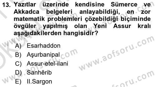 Eski Mezopotamya ve Mısır Tarihi Dersi 2020 - 2021 Yılı Yaz Okulu Sınav Soruları 13. Soru