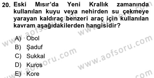 Eski Mezopotamya ve Mısır Tarihi Dersi 2020 - 2021 Yılı Yaz Okulu Sınav Soruları 20. Soru
