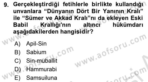 Eski Mezopotamya ve Mısır Tarihi Dersi 2020 - 2021 Yılı Yaz Okulu Sınav Soruları 9. Soru