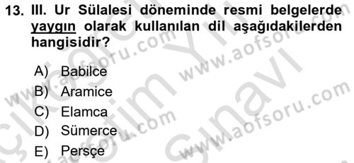 Eski Mezopotamya ve Mısır Tarihi Dersi 2021 - 2022 Yılı (Vize) Ara Sınav Soruları 13. Soru