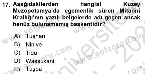 Eski Mezopotamya ve Mısır Tarihi Dersi 2021 - 2022 Yılı (Vize) Ara Sınav Soruları 17. Soru