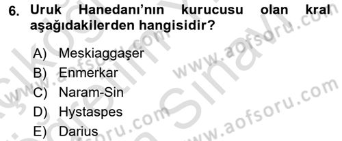 Eski Mezopotamya ve Mısır Tarihi Dersi 2021 - 2022 Yılı (Vize) Ara Sınav Soruları 6. Soru