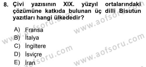 Eski Mezopotamya ve Mısır Tarihi Dersi 2021 - 2022 Yılı (Vize) Ara Sınav Soruları 8. Soru
