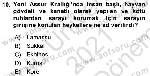 Eski Mezopotamya ve Mısır Tarihi Dersi 2021 - 2022 Yılı (Final) Dönem Sonu Sınav Soruları 10. Soru