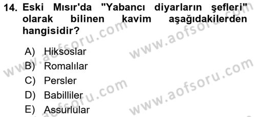 Eski Mezopotamya ve Mısır Tarihi Dersi 2021 - 2022 Yılı (Final) Dönem Sonu Sınav Soruları 14. Soru