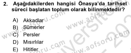 Eski Mezopotamya ve Mısır Tarihi Dersi 2021 - 2022 Yılı (Final) Dönem Sonu Sınav Soruları 2. Soru
