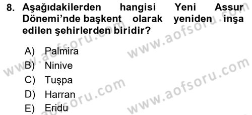Eski Mezopotamya ve Mısır Tarihi Dersi 2021 - 2022 Yılı (Final) Dönem Sonu Sınav Soruları 8. Soru
