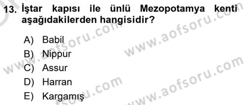 Eski Mezopotamya ve Mısır Tarihi Dersi 2021 - 2022 Yılı Yaz Okulu Sınav Soruları 13. Soru