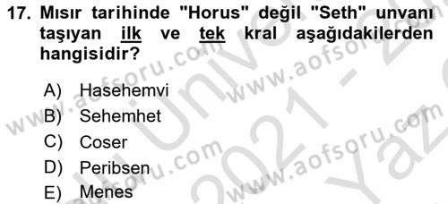 Eski Mezopotamya ve Mısır Tarihi Dersi 2021 - 2022 Yılı Yaz Okulu Sınav Soruları 17. Soru