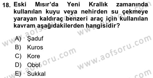 Eski Mezopotamya ve Mısır Tarihi Dersi 2021 - 2022 Yılı Yaz Okulu Sınav Soruları 18. Soru