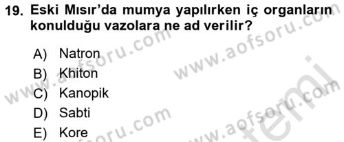 Eski Mezopotamya ve Mısır Tarihi Dersi 2021 - 2022 Yılı Yaz Okulu Sınav Soruları 19. Soru