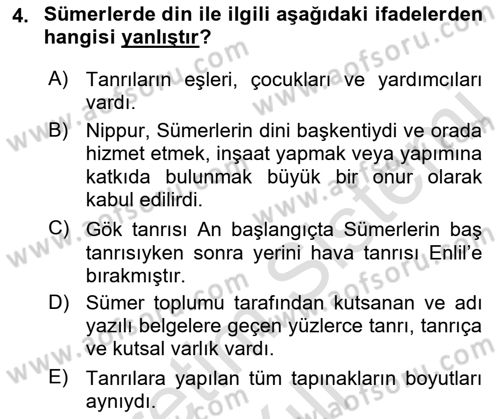 Eski Mezopotamya ve Mısır Tarihi Dersi 2021 - 2022 Yılı Yaz Okulu Sınav Soruları 4. Soru
