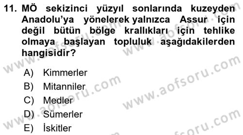 Eski Mezopotamya ve Mısır Tarihi Dersi 2022 - 2023 Yılı Yaz Okulu Sınav Soruları 11. Soru