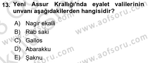 Eski Mezopotamya ve Mısır Tarihi Dersi 2022 - 2023 Yılı Yaz Okulu Sınav Soruları 13. Soru