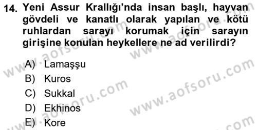 Eski Mezopotamya ve Mısır Tarihi Dersi 2022 - 2023 Yılı Yaz Okulu Sınav Soruları 14. Soru