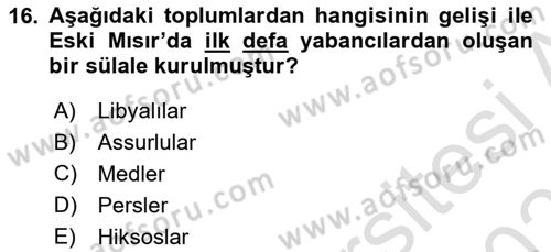 Eski Mezopotamya ve Mısır Tarihi Dersi 2022 - 2023 Yılı Yaz Okulu Sınav Soruları 16. Soru