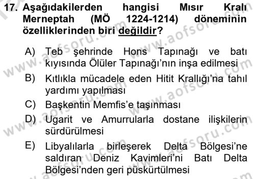 Eski Mezopotamya ve Mısır Tarihi Dersi 2022 - 2023 Yılı Yaz Okulu Sınav Soruları 17. Soru