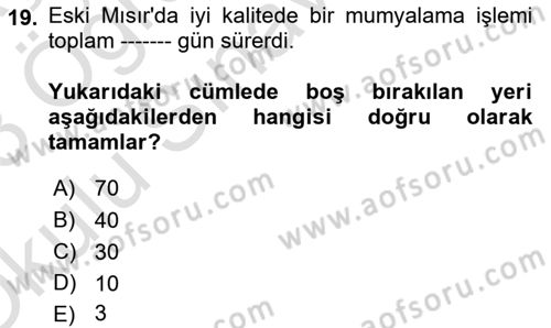 Eski Mezopotamya ve Mısır Tarihi Dersi 2022 - 2023 Yılı Yaz Okulu Sınav Soruları 19. Soru