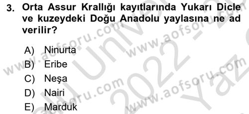 Eski Mezopotamya ve Mısır Tarihi Dersi 2022 - 2023 Yılı Yaz Okulu Sınav Soruları 3. Soru