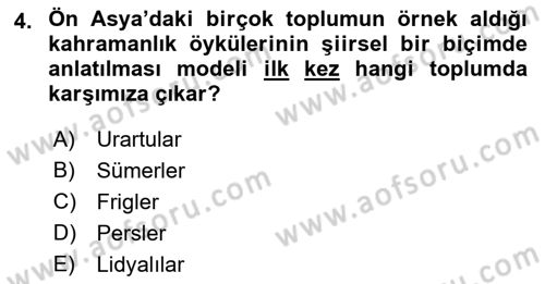 Eski Mezopotamya ve Mısır Tarihi Dersi 2022 - 2023 Yılı Yaz Okulu Sınav Soruları 4. Soru