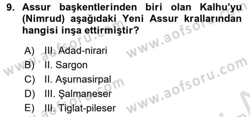 Eski Mezopotamya ve Mısır Tarihi Dersi 2022 - 2023 Yılı Yaz Okulu Sınav Soruları 9. Soru