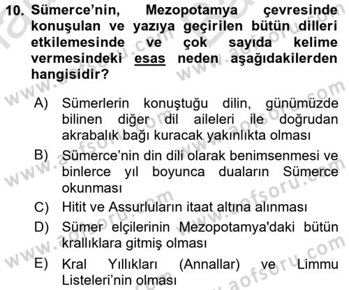 Eski Mezopotamya ve Mısır Tarihi Dersi 2023 - 2024 Yılı (Vize) Ara Sınav Soruları 10. Soru