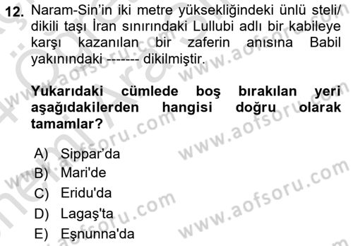 Eski Mezopotamya ve Mısır Tarihi Dersi 2023 - 2024 Yılı (Vize) Ara Sınav Soruları 12. Soru