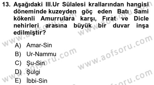 Eski Mezopotamya ve Mısır Tarihi Dersi 2023 - 2024 Yılı (Vize) Ara Sınav Soruları 13. Soru