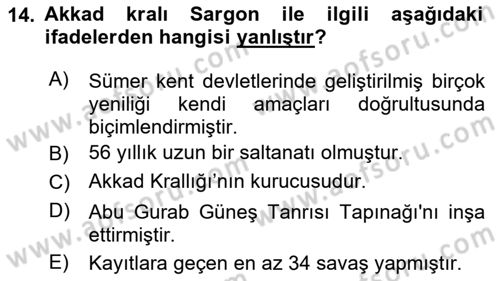 Eski Mezopotamya ve Mısır Tarihi Dersi 2023 - 2024 Yılı (Vize) Ara Sınav Soruları 14. Soru