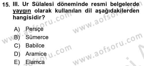 Eski Mezopotamya ve Mısır Tarihi Dersi 2023 - 2024 Yılı (Vize) Ara Sınav Soruları 15. Soru
