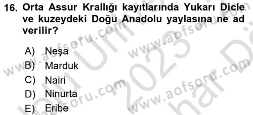 Eski Mezopotamya ve Mısır Tarihi Dersi 2023 - 2024 Yılı (Vize) Ara Sınav Soruları 16. Soru