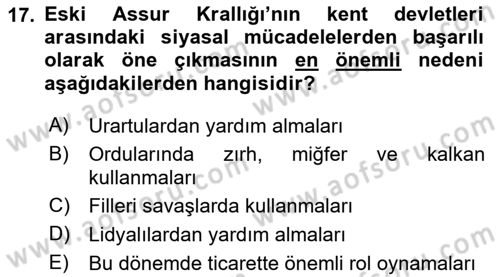Eski Mezopotamya ve Mısır Tarihi Dersi 2023 - 2024 Yılı (Vize) Ara Sınav Soruları 17. Soru